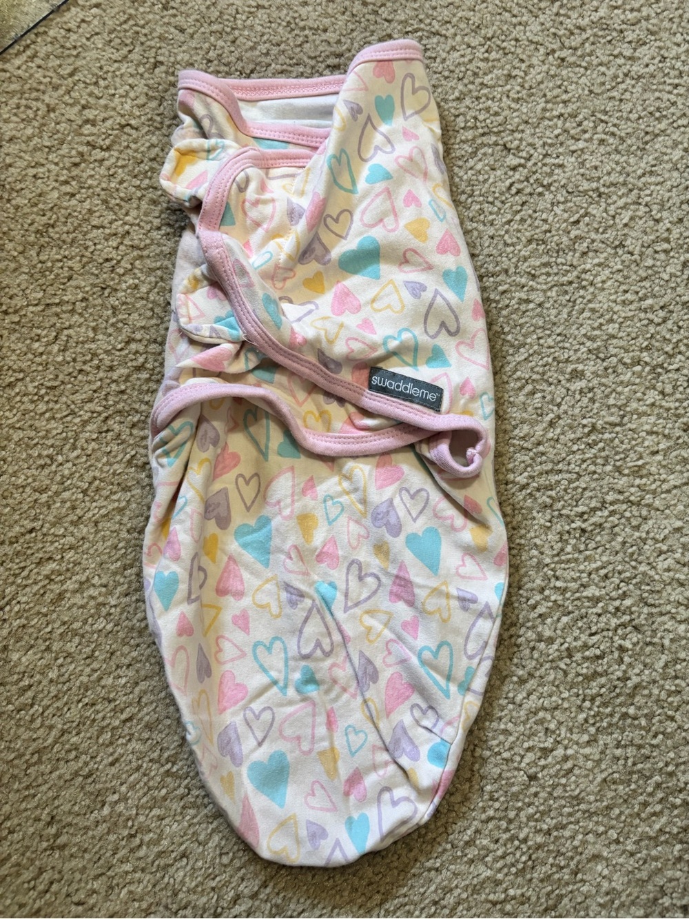 SwaddleMe Pastel Heart Print Baby Sleep Sack in Pink Trim